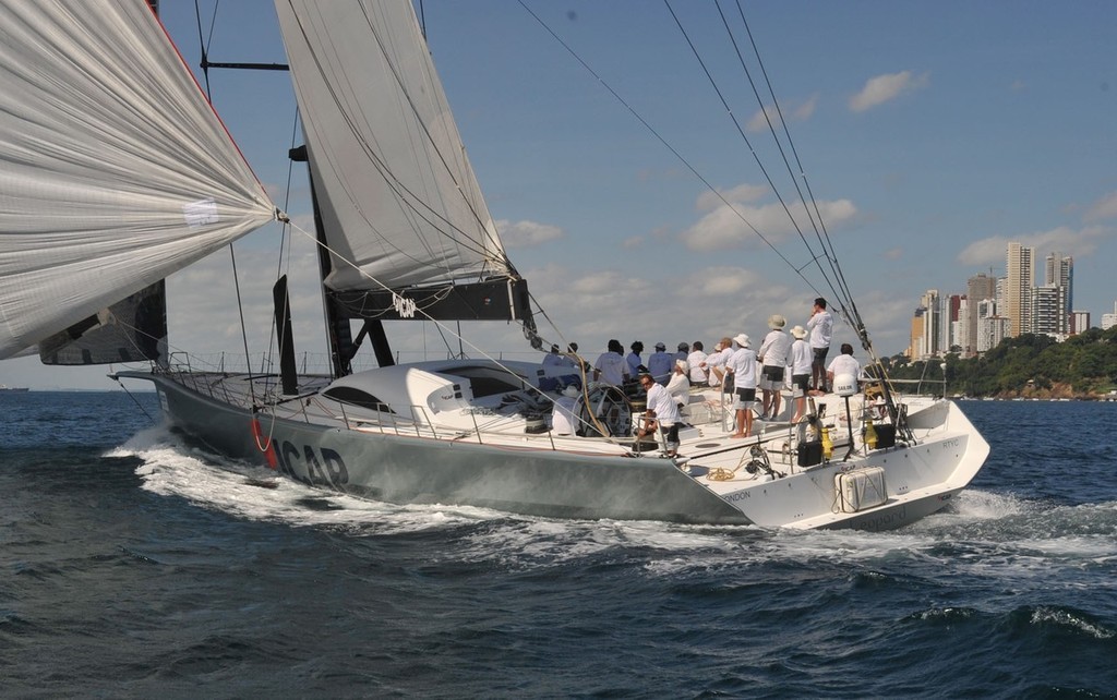 ICAP Leopard shown here arriving in Bahia Salvador as the first yacht across the finish line in the Heineken Cape to Bahia yacht race © SW